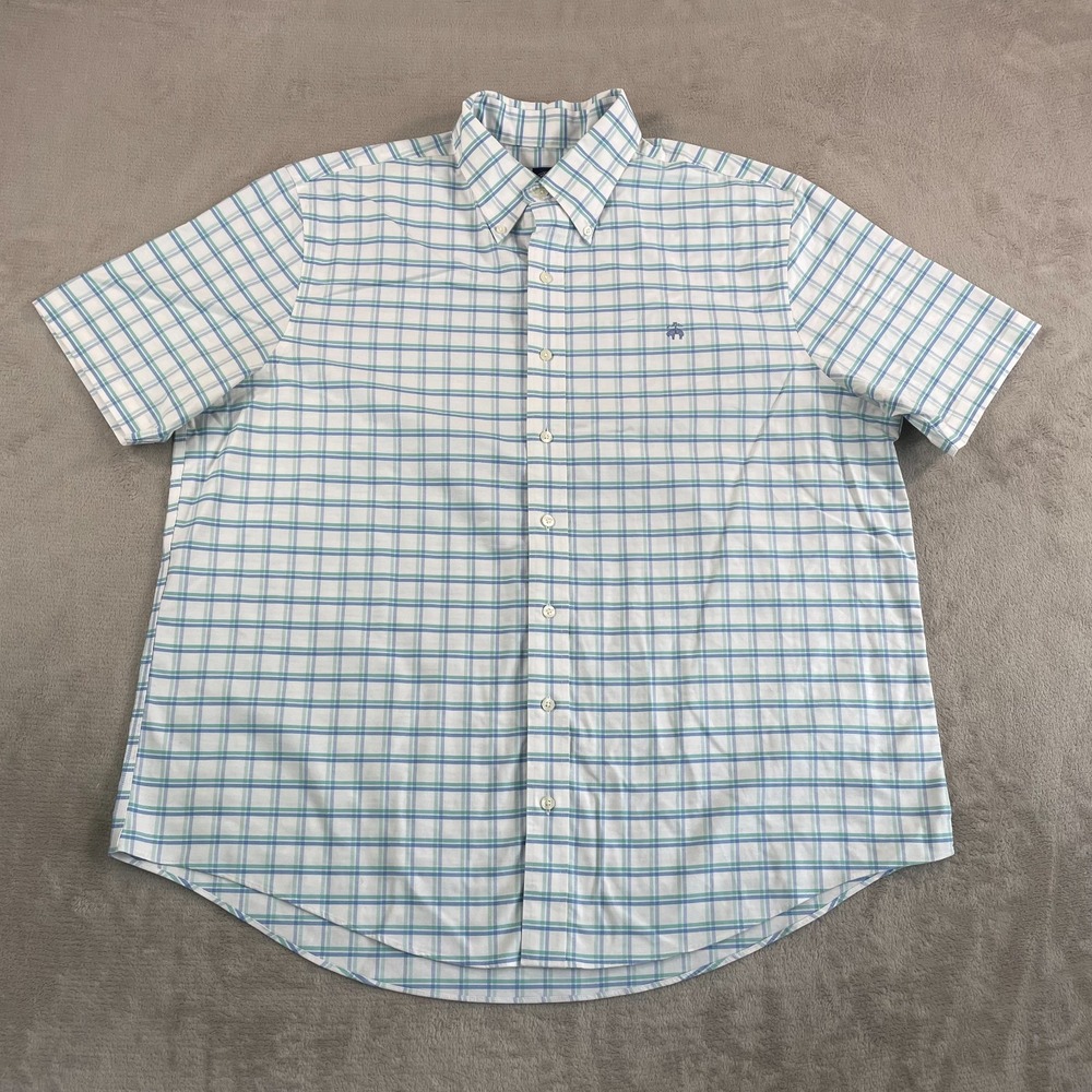 Brooks Brothers Non-Iron Stretch Oxford Shirt Men 1XL Blue Plaid Preppy $118‎